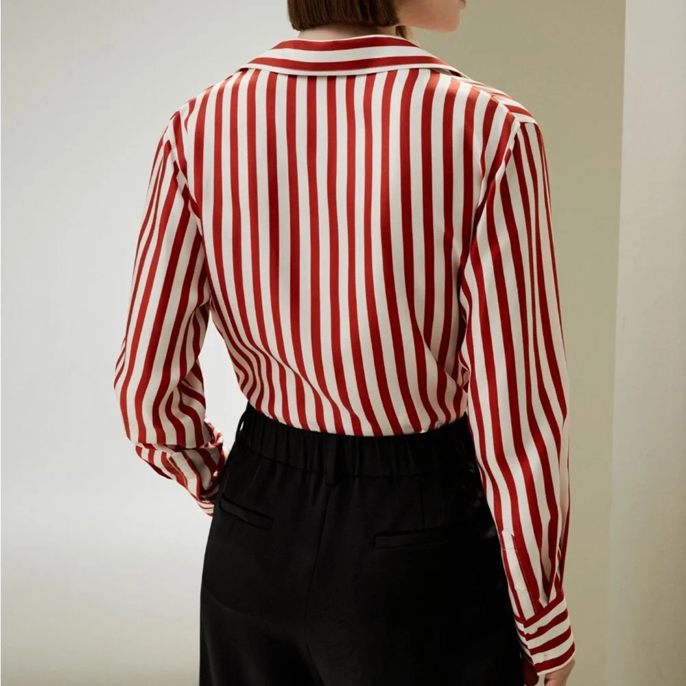 Lilysilk Red and White Vertical Stripe Button-Down Shirt - Picture 2 of 4